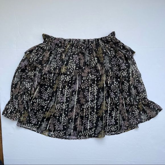 Ann Taylor Loft Black Sheer Floral Ruffle Off the Shoulder Flowy Top Sz M - Picture 2 of 4
